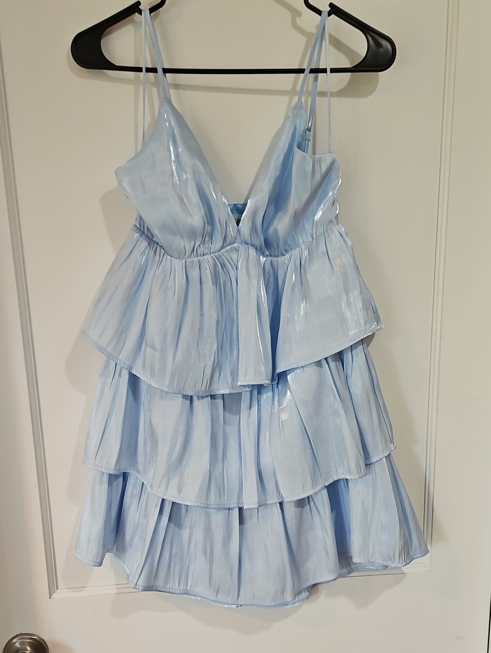 NWT The Pants Store Light Blue Ruffled Satin Dress
